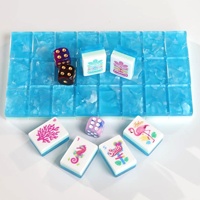 Coffrets Cadeaux de Mahjong en Gros pour Magasins de Détail avec Emballage Cadeau – Tuiles de Mahjong en Acrylique de Luxe Motif Marbre Côte Tropicale Flamant Rose