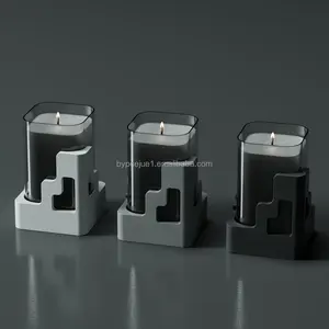 Luxury Decorative Simple Colored Custom Nordic Cement Candle Jar Concrete Jar Glass Candle Jars Wholesale Candle Vessels