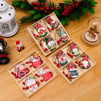 12 Handbemalte Holz-Weihnachtsmann-Ornamente Christbaumschmuck Dekorative Geschenkbox-Set Weihnachtsgeschenke MNQ Marke