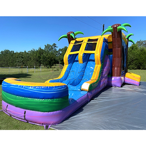 Château gonflable commercial <span class=keywords><strong>de</strong></span> qualité supérieure avec toboggan, château gonflable <span class=keywords><strong>géant</strong></span> avec toboggan, combo aquatique, palmier tropical bleu océan - Product Image 2