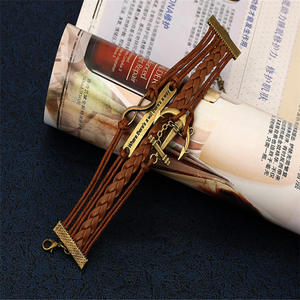 Brazalete <span class=keywords><strong>de</strong></span> cuero hecho a mano con forma <span class=keywords><strong>de</strong></span> ancla, pulsera inspiradora - Product Image 3