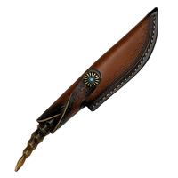 Couteau à lame fixe en acier Damas fait main avec manche en bois de cerf et étui en cuir véritable pour la chasse, le quotidien (EDC) et la collection