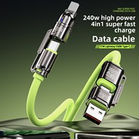 Kabel Sparrow 240W 6A 4-in-1 USB3.0 TPE Dual Head Empat Antarmuka Pengisian Cepat untuk iPhone & Silikon