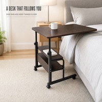 Table de lit réglable en hauteur avec roulettes, bureau mobile pour ordinateur portable avec 2 étagères de rangement pour lit et canapé