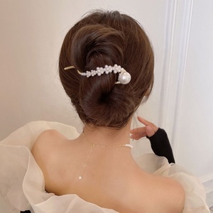 Pince à <span class=keywords><strong>cheveux</strong></span> pour <span class=keywords><strong>femme</strong></span> en métal plaqué, avec perles et strass, style grenouille, pour l'été - Product Image 3
