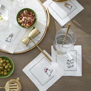 Eco Hemstitch Embroidered Monogram Pattern <b>Table</b> <b>Cloth</b> <b>Linen</b> Cocktail Napkins for Hotel Friendly French 100% Pure Handmade 1 Pc - Product Image 2