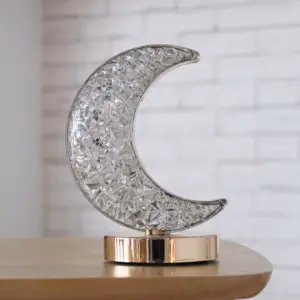 Nórdico creativo acrílico Luna estrella geometría Metal LED USB lámpara de mesa inalámbrico hogar dormitorio pequeña lámpara de mesa decorativa