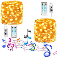 USB 音乐声控 RGB 微型灯带 12 种模式闪烁功能 远程定时器 1-10m 长度 适合卧室、婚礼和圣诞节