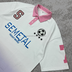   ผู้ผลิตเสื้อโปโลปักลายดิจิทัลคุณภาพสูงสำหรับผู้ชาย เสื้อยืดครอปทรงหลวมสไตล์ลำลองฟุตบอลแบบย้อมสีเอซิด - Product Image 3