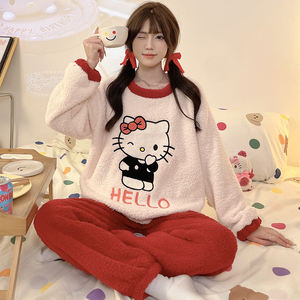 أطقم ملابس النوم 6661 #   بيجامة شتوية نسائية مبطنة نصف مخملية بتصميم كرتوني وياقة دائرية، طقم بيجامة كاجوال 260 جرام - Product Image 2