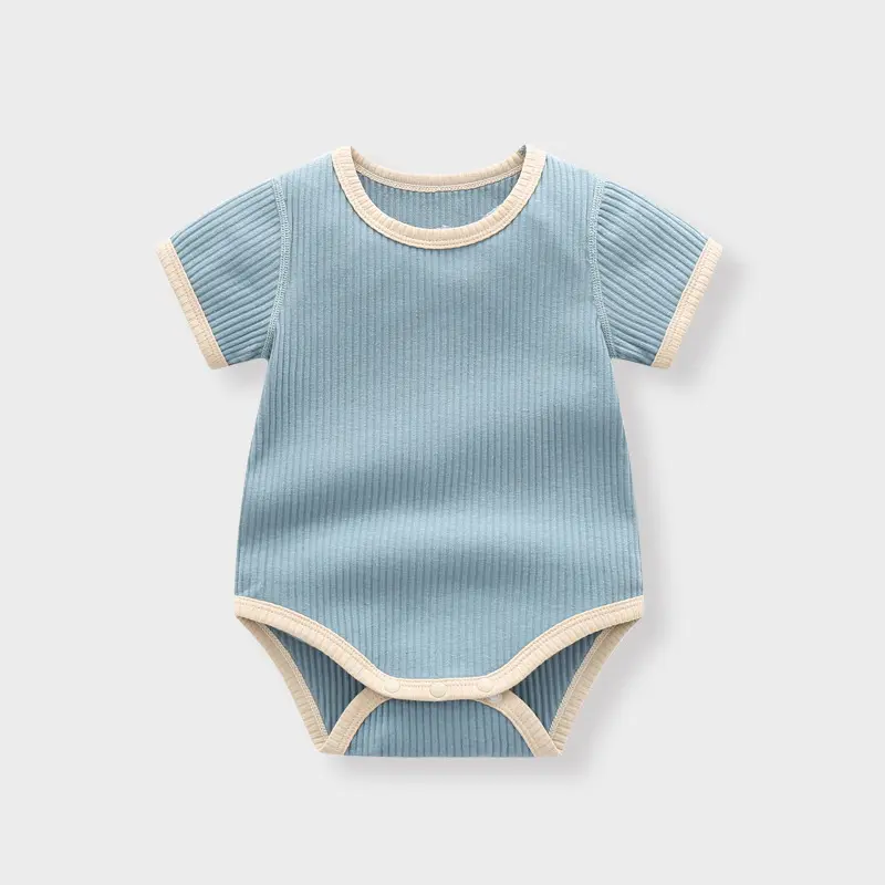 Custom 100% Cotton Short Sleeve Pit Stripe Jumpsuits New Born Baby Clothes Baby Summer Clothes