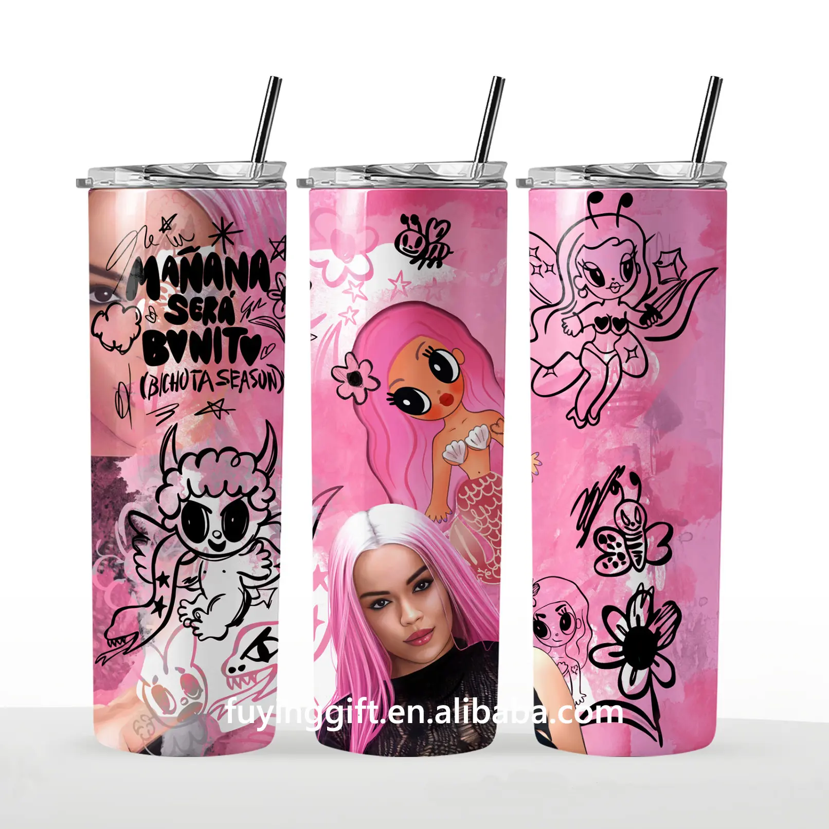 2023 Novo Karol g Diabo Anjo Bicota Temporada tumbler personalizado 20oz sublimação copo de aço inoxidável com tampa e palha