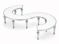 Tables sur mesure en acier inoxydable avec plateau en verre blanc et pieds en forme de pattes d'éléphant pour hôtels, mariages, banquets, fêtes et événements