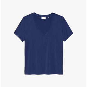 Camiseta Casual de Punto con Cuello en V para Mujer, 100% Algodón, Manga Corta, Diseño Liso, Ecológica y de Secado Rápido - Product Image 1