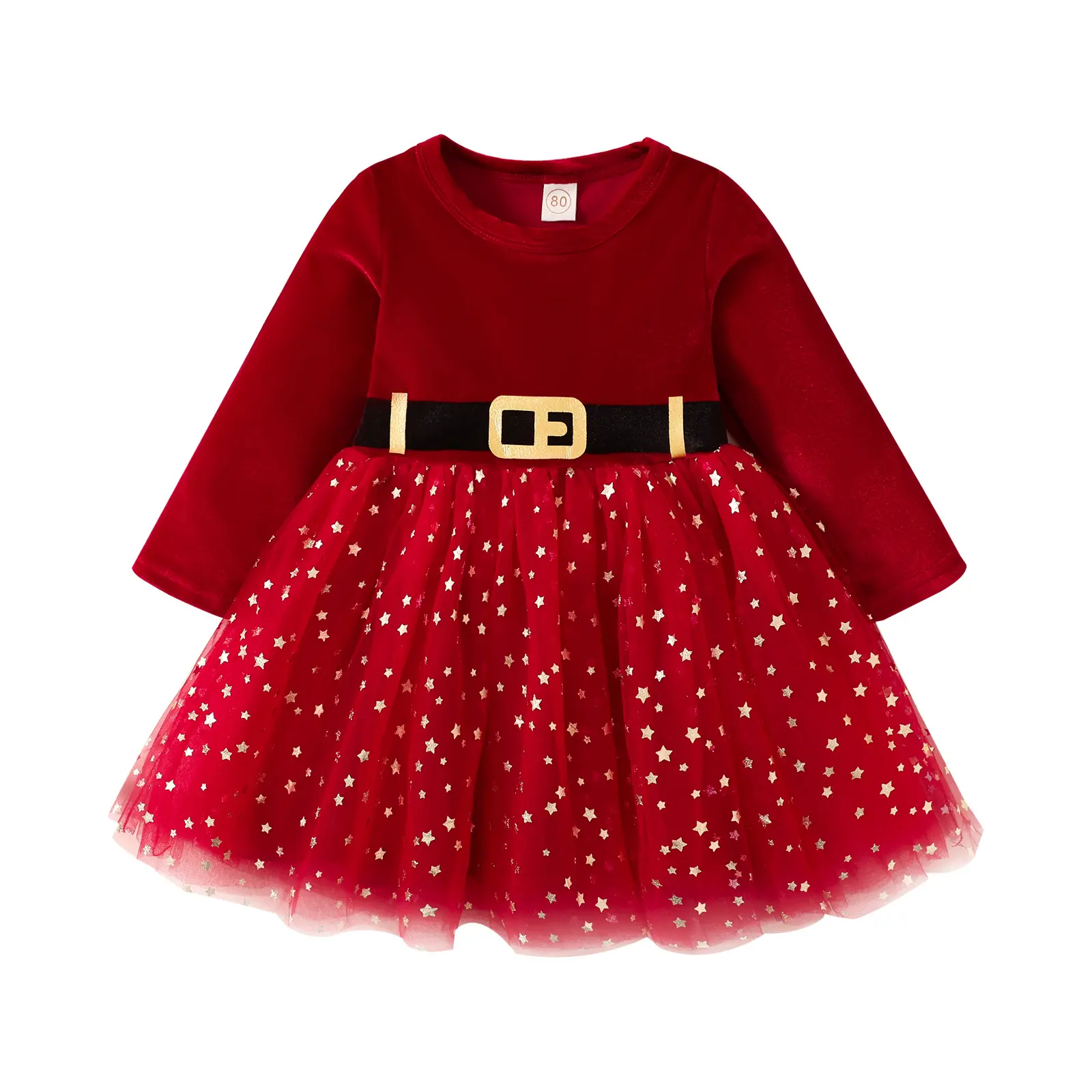 Sıcak ürünler toptan fantezi çocuklar kadife uzun kollu elbise yürümeye başlayan kızlar kırmızı kış elbiseler bebek noel Tutu elbise