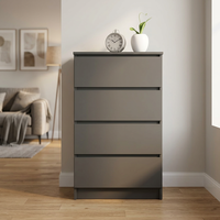 Commode moderne à 4 tiroirs en gris foncé pour le rangement de la chambre à coucher