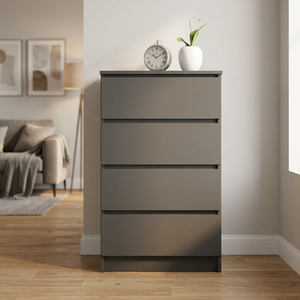 Modern 4-<b>Drawer</b> Dresser Cabinet in Dark Gray for Bedroom Storage - Product Image 1