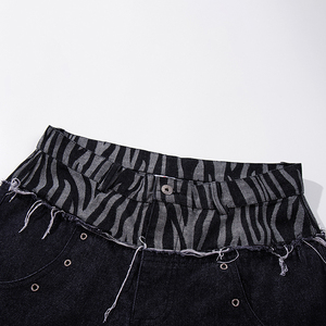 New Product American-style High Street Culture Streetwear Washed Zebra-striped Patchwork Jeans Loose and Wide-leg <strong>Trousers</strong> - Product Image 4