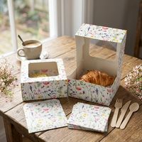 Boîte alimentaire pop-up en papier kraft biodégradable et écologique à motif de fleurs sauvages, pour la restauration à emporter et l'emballage de la restauration rapide
