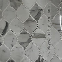 Mosaïque de carreaux de sol de salle de bain en marbre blanc Meteor Waterjet, design étoile filante, polie