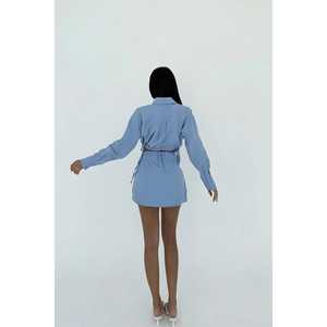 Blue 2-Piece Short Set Above Knee Length Top and Shorts in One New Arrival Autumn <b>Clothes</b> Design - Product Image 1