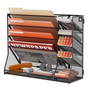 File Organizer <b>Wall</b> Mounted 4 Tiers Durable Adjustable Metal <b>Desk</b> Organizer, Desktop Hanging File Holder with 4 Pen Slots Stable - Product Image 1