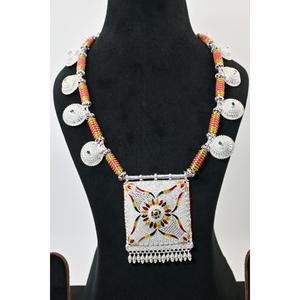 Ethnic 925 <b>Silver</b> Plaster Hamel Necklace With Crystal Rhinestone Chain Floral Pendant Women's Wedding Jewelry - Product Image 6