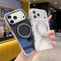 Coque de protection brillante avec support pliable pour iPhone 17 Pro Max, coque rigide en acrylique Starlight avec protection de caméra surélevée