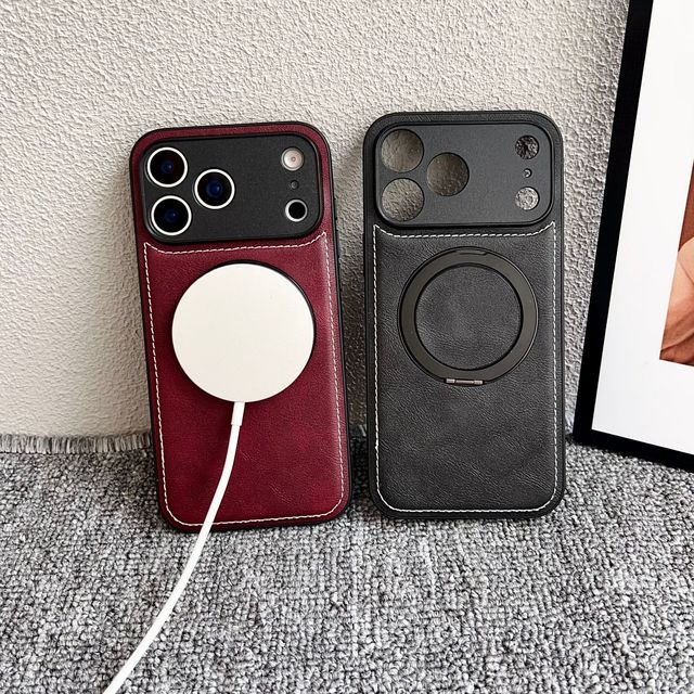 Magnetic PU Leather Shockproof Protective Case for 17 Max with Wireless Charging Rotating Bracket and Phone Grip