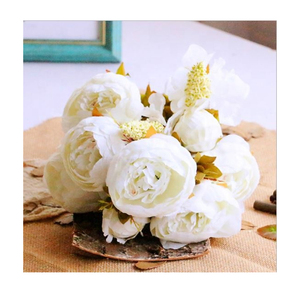 <span class=keywords><strong>Fleurs</strong></span> <span class=keywords><strong>artificielles</strong></span> de pivoine en soie, <span class=keywords><strong>bouquet</strong></span> de roses blanches au toucher réel, fleur de pivoine pour décoration de mariage à la maison, vente en gros - Product Image 1
