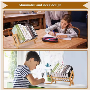 Organizador de revistas de escritorio de madera de bambú simple, estante para libros para estudio y oficina - Product Image 3