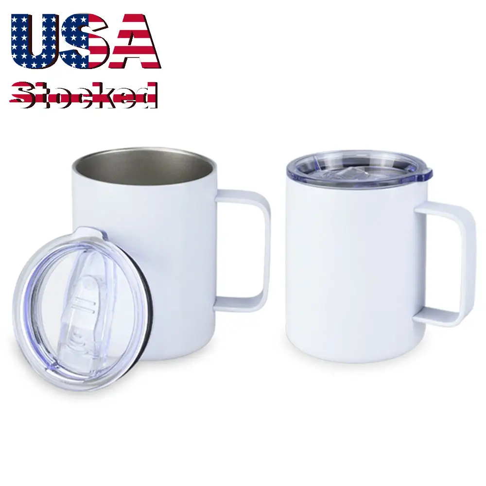 USA RTS free shipping stainless steel double wall mugs sublimation blanks drink ware 12 oz coffee travel tumbler mug with handle