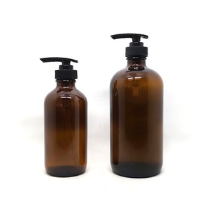 0.5oz 1oz 2oz 4oz 8oz 16oz <b>Empty</b> Custom boston Round Light Purple Glass Cosmetic Lotion Shampoo <b>Bottle</b> with Black Pump Caps - Product Image 5