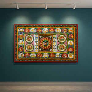 Cuadro de Arte Folclórico Pattachitra Hecho a Mano, Diseño de Krishna RaasLeela, Pintura Tradicional de Odisha para Decoración del Hogar, Comedor, Sala de Estar - Product Image 6