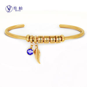 Dropshipping Shopify POD Product 12 Colors Birthstone Bangle Engraved Name Zodiac Adjustable Bracelet Personalized <b>Gift</b> - Product Image 1