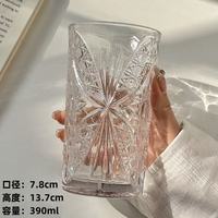 M 300/390 ML 유리 컵 창조적 인 구호 나비 무늬 투명 컵 홈 파티 칵테일 유리 머그 주방 음료 용기