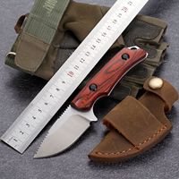 Couteau de chasse à lame fixe en acier 3Cr13 avec manche en bois et étui en cuir pour le camping en plein air et l'EDC