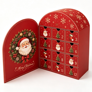 Boîte mystère de Noël de luxe en forme d'arche avec tiroirs, calendrier de l'Avent en carton rigide pour bijoux et bonbons - Product Image 1