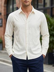 <span class=keywords><strong>Chemise</strong></span> <span class=keywords><strong>Homme</strong></span> Rétro à Col Rabattu en Soie Spandex, Manches Longues, Couleur Unie, D<span class=keywords><strong>éco</strong></span>ntractée, pour Printemps-Été – Vente en Gros - Product Image 1