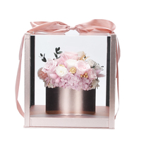 Boîte de fleurs avec couvercle en acrylique, 1 pièce, fausses roses, pour la saint-valentin, pour un cadeau