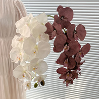 Tiges d'orchidées en soie réalistes de grande taille de 90 cm, cymbidium, fleurs rouges foncées, violettes, blanches, artificielles modernes, toucher réel