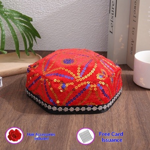 Cappello da ballo etnico <span class=keywords><strong>a</strong></span> sei punte con trecce, stile cielo stellato, senza visiera, unisex, ispirato agli Uyghur del Xinjiang - Product Image 5