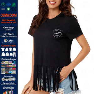 T-shirt da donna 2026 ultima collezione con <span class=keywords><strong>frange</strong></span>, 100% cotone, alta qualità, vestibilità ampia, personalizzabile con stampa logo - Product Image 1