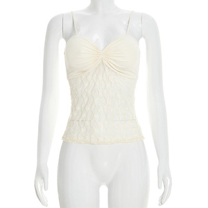 Viviblook J26TP040 Top de Verano para Mujer, Nuevo, Sexy, de Color Sólido, con Encaje y Transparencias, Camisola para Damas - Product Image 1