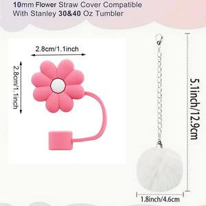Juego de decoración de copa ecológica Ice Dominator, colgante de cadena de pompón Rosa bonito, manga de sombrero de paja de flor de 10mm para tazas - Product Image 5