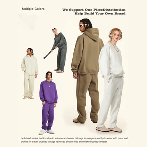 Ensemble de survêtement décontracté pour <span class=keywords><strong>homme</strong></span> en molleton tricoté 345g, coupe ample, trois pièces, respirant, style streetwear, avec logo frontal - Product Image 2