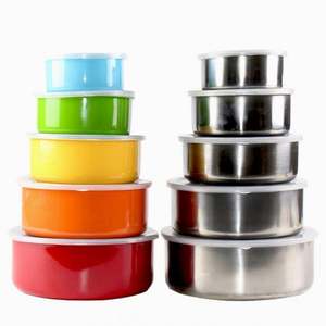 Lot de 5 casseroles modernes en acier inoxydable avec couvercle intérieur, chauffables, pour la cuisine et le stockage alimentaire - Product Image 1