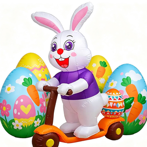 Cute Inflatable Easter Bunny On Scooter With Colorful <b>Egg</b> For Home Garden Storefront And Seasonal Holiday Decoration - Product Image 2