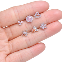 Anneau de nez en acier inoxydable avec pierre CZ rose en forme de cœur, abeille ou feuille pour femmes, bijoux de piercing de nez tendance