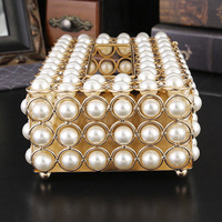 Boîte à mouchoirs de luxe en laiton couleur or perle avec fermoir, organisateur de bureau, présentoir à bijoux pour la maison et le bureau